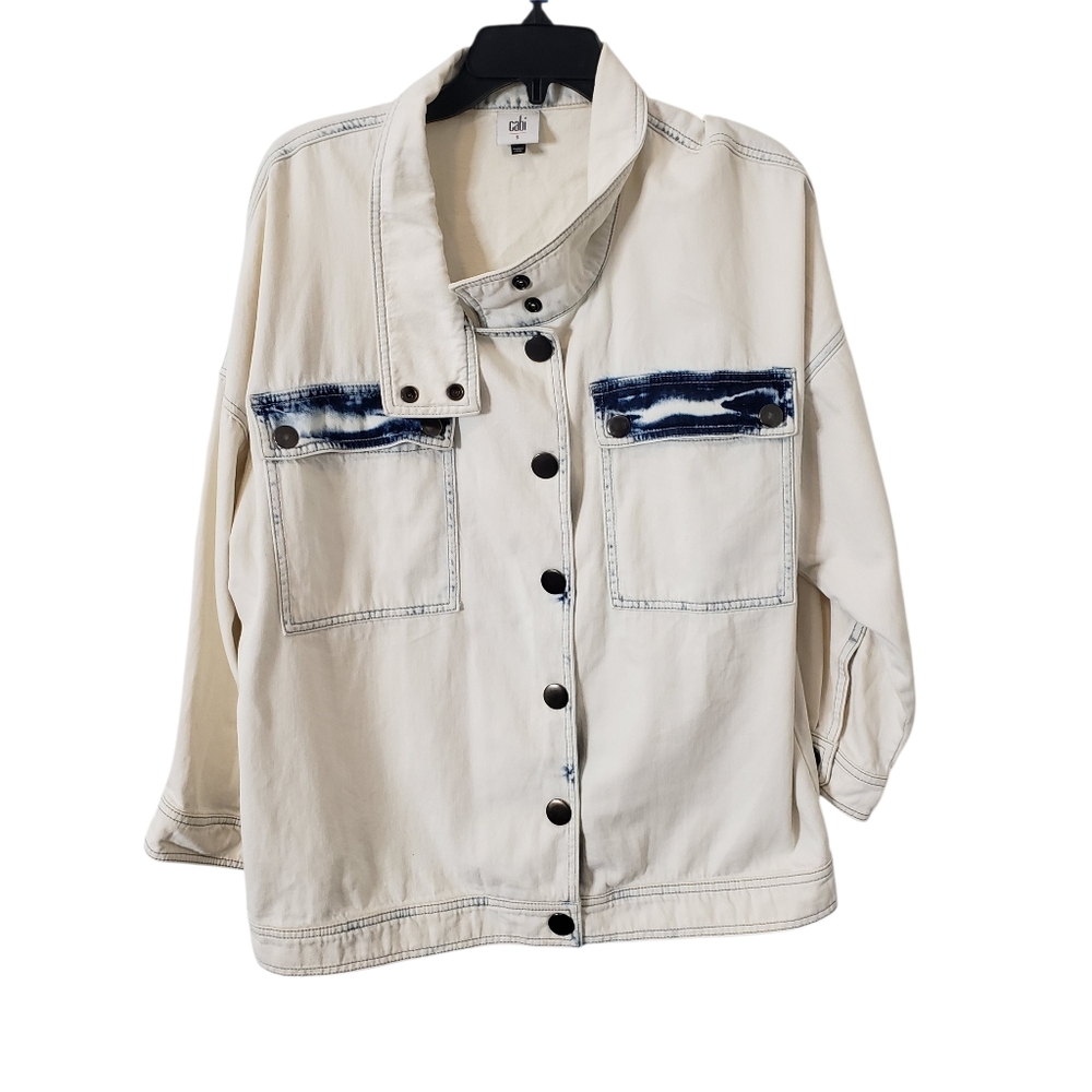 Cabi Drew Denim Jean Jacket Acid Wash Oversized Women's‎ White Size Small